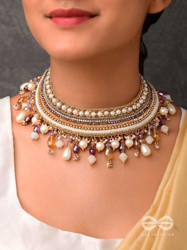 Vaidurya- Studded with Gems- Pearls, Beads & Sequins Embroidered Necklace
