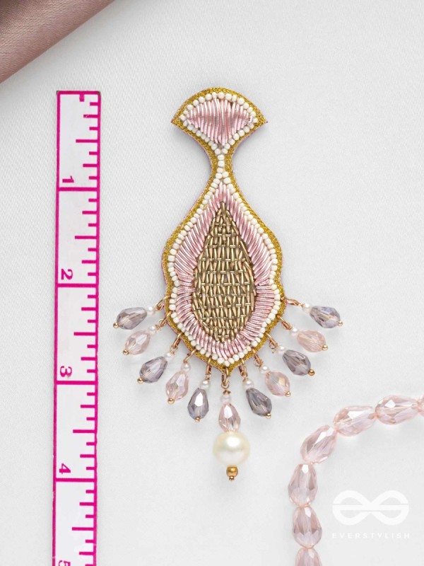 Teevara- The Coral Fish- Pearls & Glass Beads Embroidered Earrings