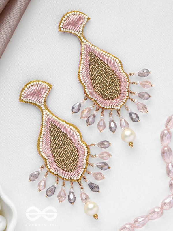 Teevara- The Coral Fish- Pearls & Glass Beads Embroidered Earrings