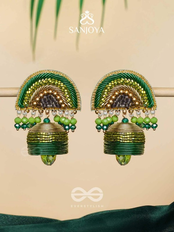 Kaamsya - The Bejeweled Bell - Dabka, Sequins And Beads Hand Embroidered Earrings