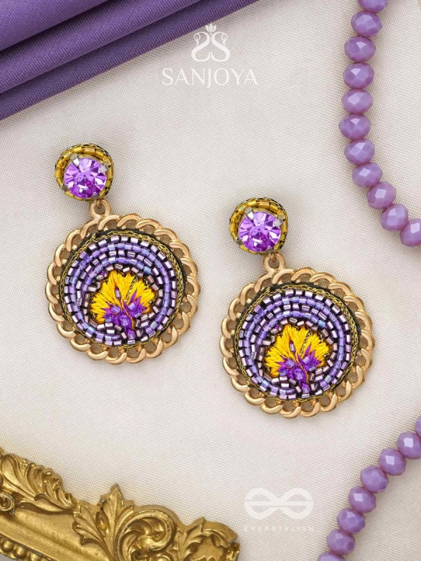 PARIJATA - THE CELESTIAL FLOWER - RESHAM AND STONE EMBROIDERED EARRINGS