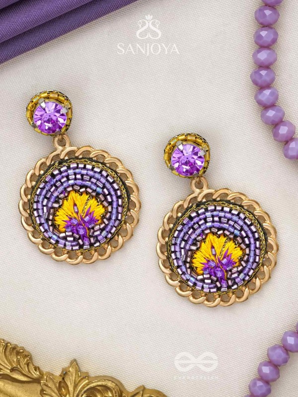 PARIJATA - THE CELESTIAL FLOWER - RESHAM AND STONE EMBROIDERED EARRINGS