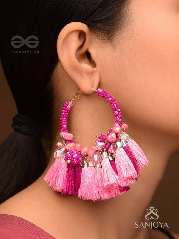Madhurima - The Sweetness - Beads, Resham Tassels And Stones Hand Embroidered Earrings