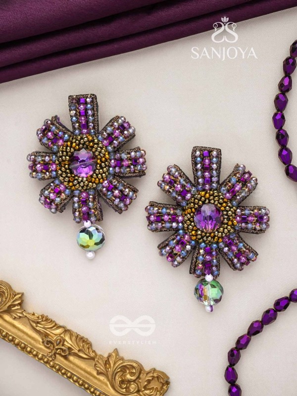 Manidhara - The Gem Holder - Beads And Stone Hand Embroidered Earrings