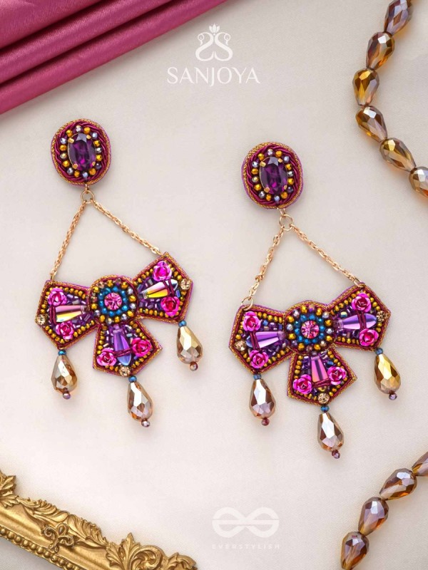 Shailaja - The Daughter Of The Mountain - Stone, Beads And Glass Drops Hand Embroidered Earrings