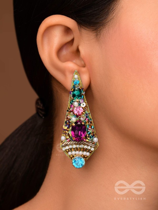 Anangika - The Lovely One - Pearls, Stones And Beads Hand Embroidered Earrings