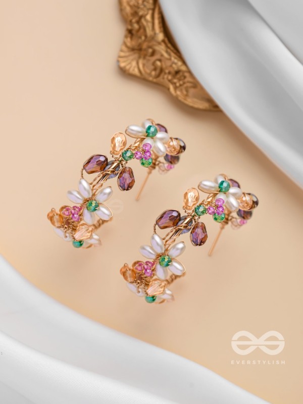 The Multicolored Blossom - Beaded Hoop Earrings