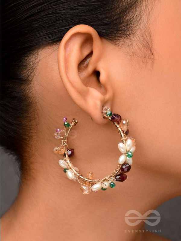The Multicolored Blossom - Beaded Hoop Earrings