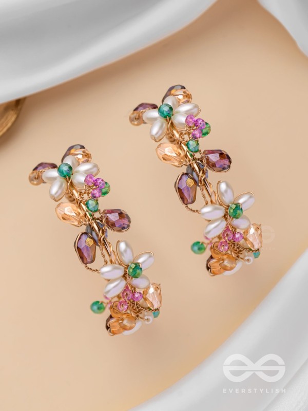 The Multicolored Blossom - Beaded Hoop Earrings
