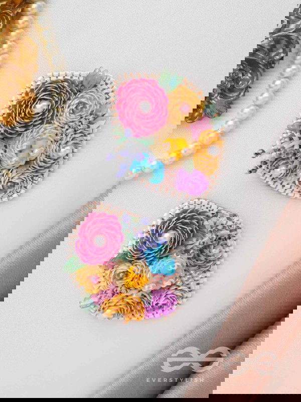 VASANTIKA- THE SPRING BLOOM - SEQUINS,PEARLS AND RESHAM EMBROIDERED EARRINGS (MULTICOLOR)