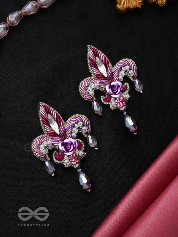 Abhinaya - The Dramatic Drop - Stones, Dabka And Glass Drops Hand Embroidered Earrings