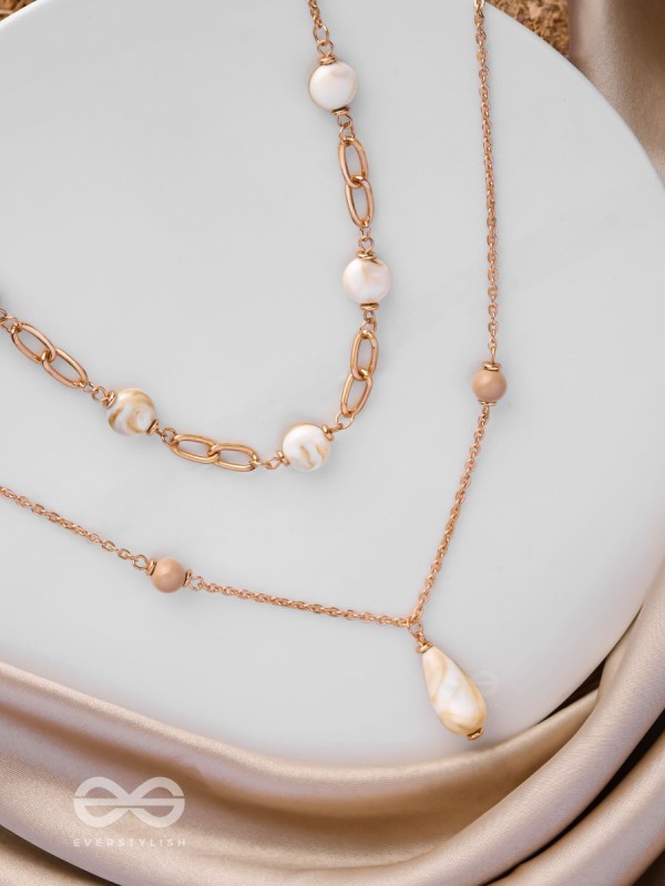 Sea Life Splendor - Statementtwo Layered Necklace With Anti-Tarnish Coating 