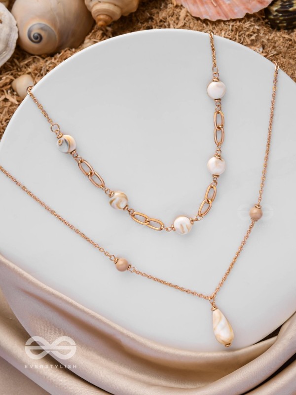 Sea Life Splendor - Statementtwo Layered Necklace With Anti-Tarnish Coating 