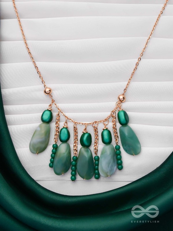 Nature's Emerald Paradise- Golden Playful Neckpiece With Anti-Tarnish Coating 