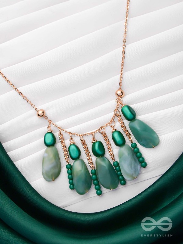 Nature's Emerald Paradise- Golden Playful Neckpiece With Anti-Tarnish Coating 