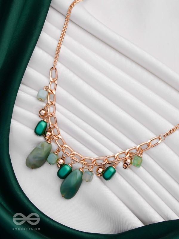 The Green Dream - Golden Chunky Neckpiece With Anti-Tarnish Coating 