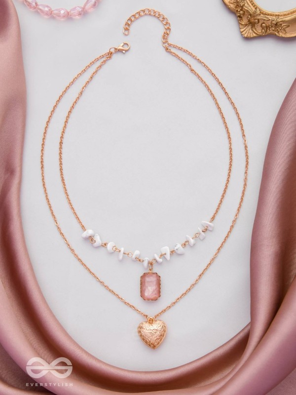 A Pink Heartscape- Boho Multilayered Neckpiece With Anti-Tarnish Coating 