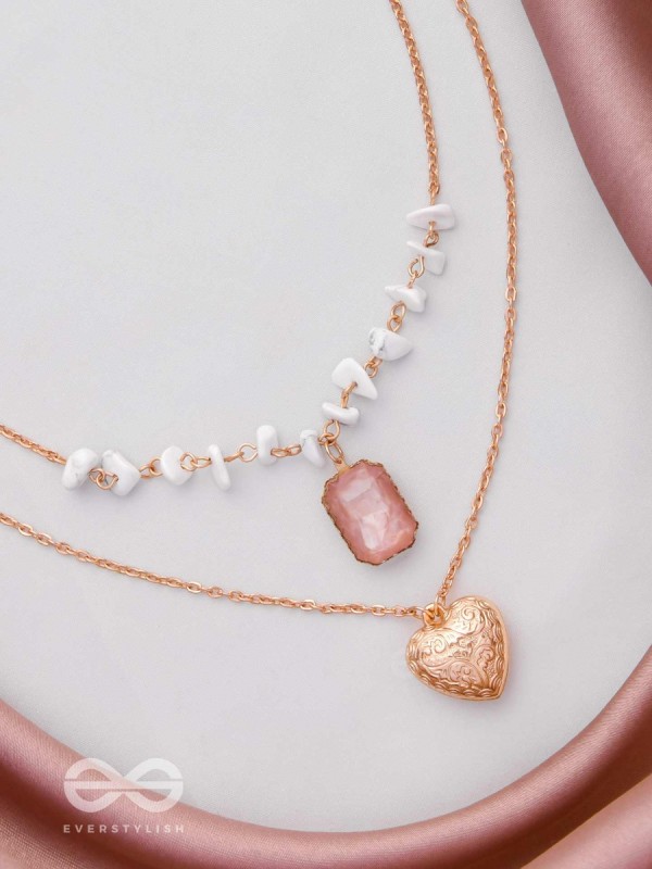 A Pink Heartscape- Boho Multilayered Neckpiece With Anti-Tarnish Coating 