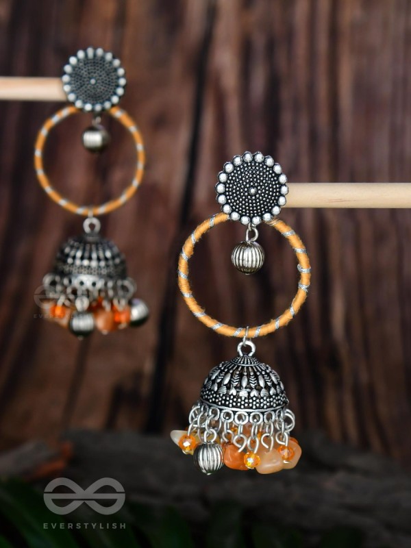 THE SUNFLOWER DELIGHT - OXIDISED EMBELLISHED JHUMKA EARRINGS