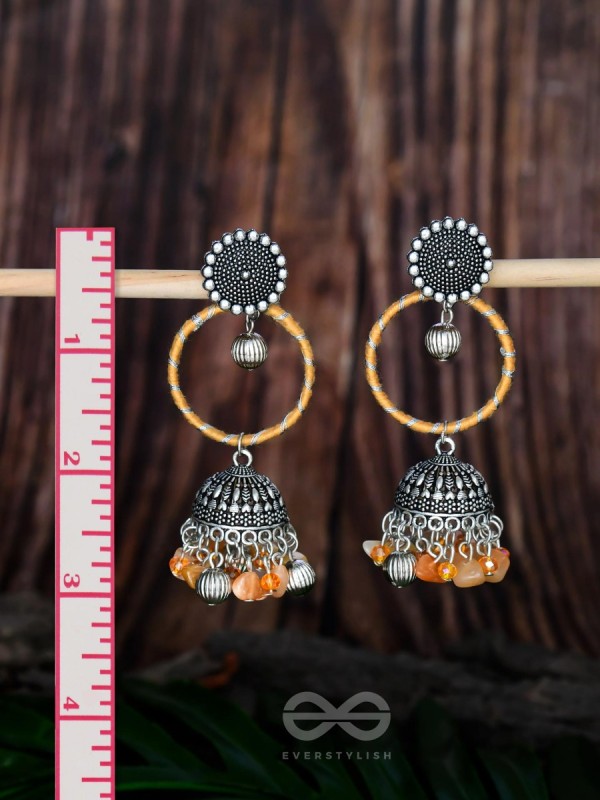 THE SUNFLOWER DELIGHT - OXIDISED EMBELLISHED JHUMKA EARRINGS