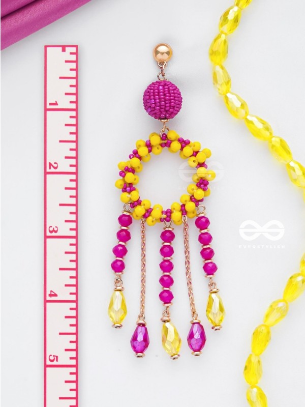 WILDFIRE SPIRIT - BOLD AND STATEMENT DANGLER EARRINGS (PINK & YELLOW)