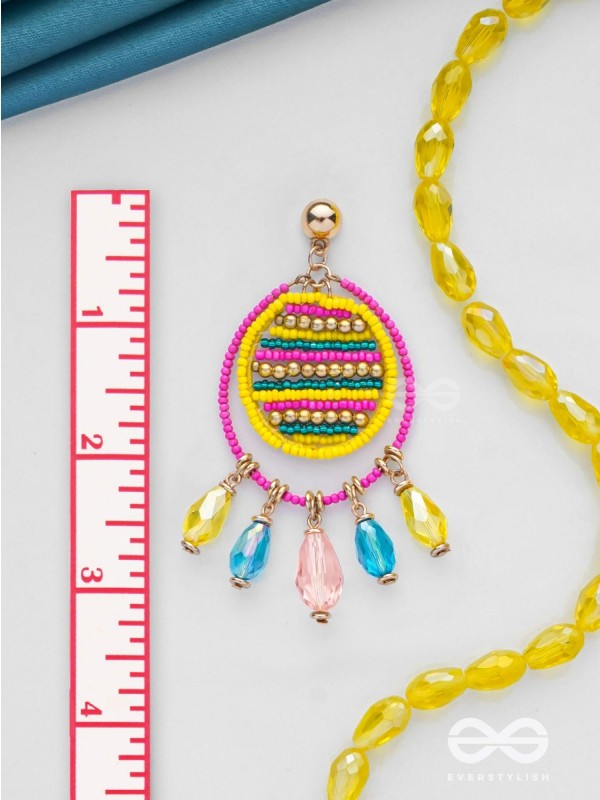 Satovira - Defiant Dynamo - Beads And Glass Drops Hand Embroidered Earrings