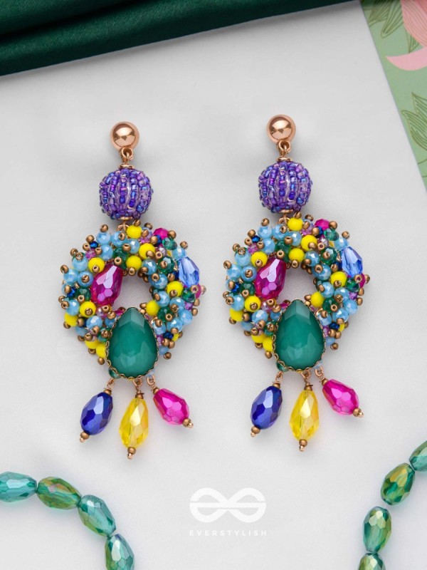 Atyahita - Daring Maverick - Stone, Beads And Glass Drops Hand Embroidered Earrings (Multicolor)