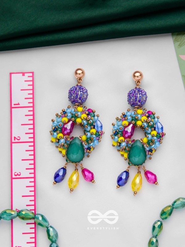 Atyahita - Daring Maverick - Stone, Beads And Glass Drops Hand Embroidered Earrings (Multicolor)