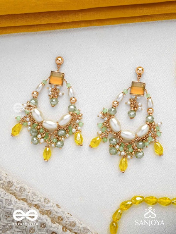 Vibhaati - The Minty Sparklers - Statement Gold And Green Embellished Earrings