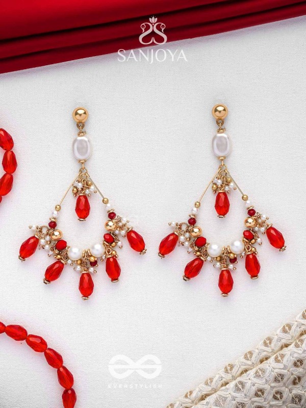 Ratulya - The Red Romance - Golden Embellished Statement Earrings