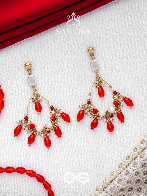Ratulya - The Red Romance - Golden Embellished Statement Earrings
