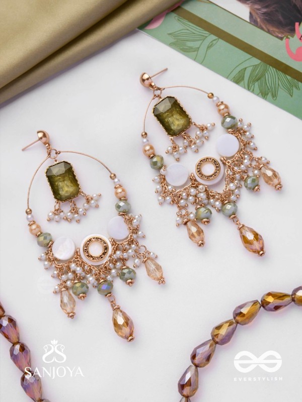 Navodha - The Wedded Dazzle - Statement Golden And Green Embellished Earrings