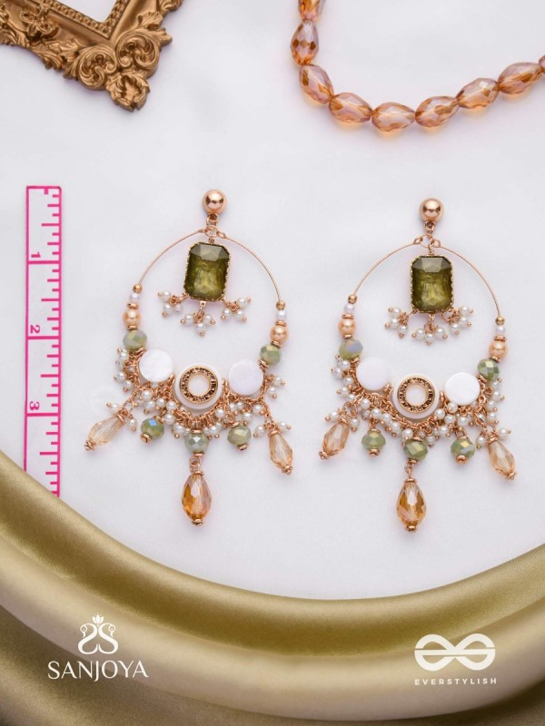 Navodha - The Wedded Dazzle - Statement Golden And Green Embellished Earrings