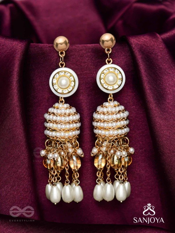 Aindava - The Moonlit Orbits - Stones, Beads And Pearl Drops Hand Embroidered Earrings