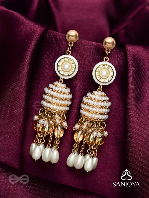 Aindava - The Moonlit Orbits - Stones, Beads And Pearl Drops Hand Embroidered Earrings