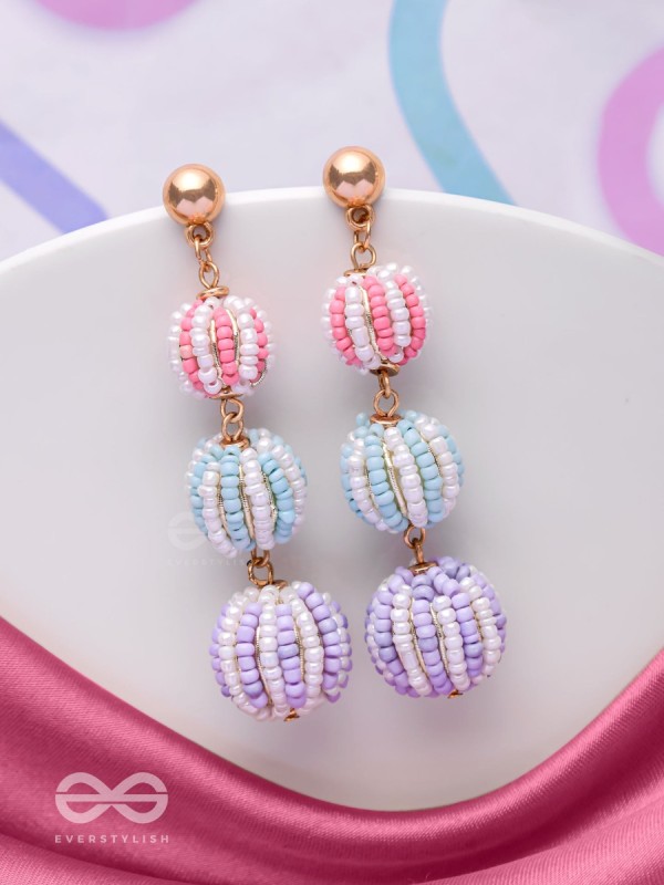 COTTON CANDY CHARMS -  CUTE BEADED EARRINGS (PURPLE, BLUE & PINK)