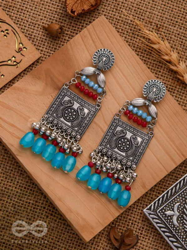 THE AZZURE RUBIES - EMBELLISHED OXIDISED EARRINGS