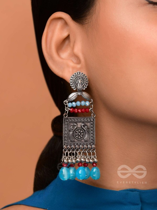 THE AZZURE RUBIES - EMBELLISHED OXIDISED EARRINGS