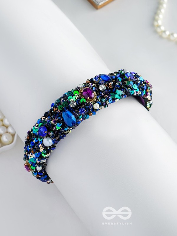 HIRAK - THE RADIANT SPLENDOR -CRYSTAL STONES, SEQUINS AND PEARLS MULTICOLOR EMBROIDERED HAIRBAND