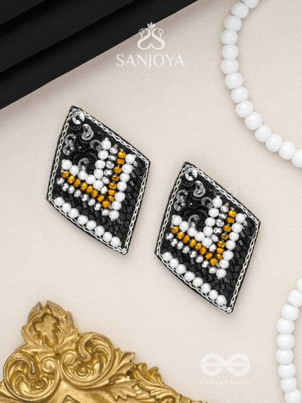 Anavila - The Night's Symphony - Sequins, Cutdana And Beads Hand Embroidered Stud Earrings (Black)