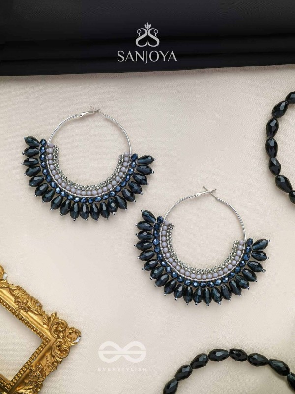 Atiraj - The Starlit Shadows - Statement Black And Gray Hoop Earrings 