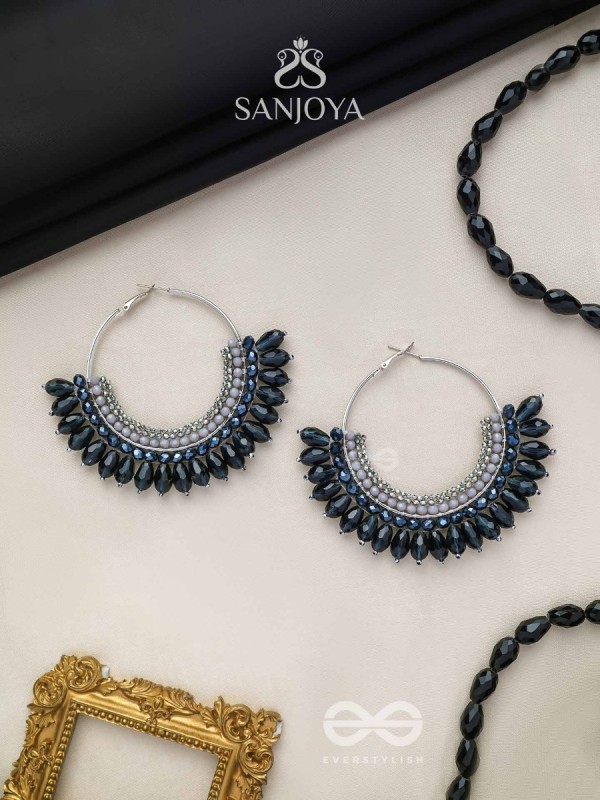 Atiraj - The Starlit Shadows - Statement Black And Gray Hoop Earrings 