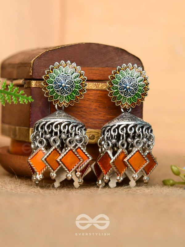 THE FLAMING FUSIONS- EMBELLISHED OXIDISED JHUMKI