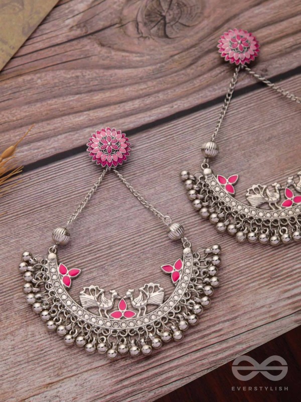 MYSTICAL PEACOCKS IN PINK - EMBELLISHED OXIDISED EARRINGS
