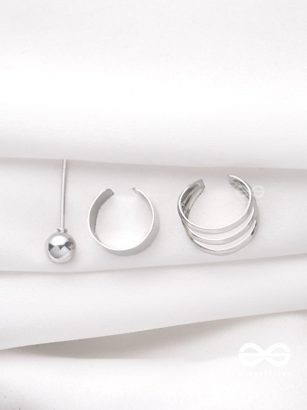 THE PERFECT TRIO -  TWO EARCUFF & ONE STUD (ONE EAR)(SILVER)