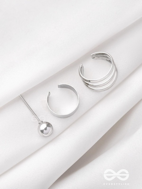 THE PERFECT TRIO -  TWO EARCUFF & ONE STUD (ONE EAR)(SILVER)