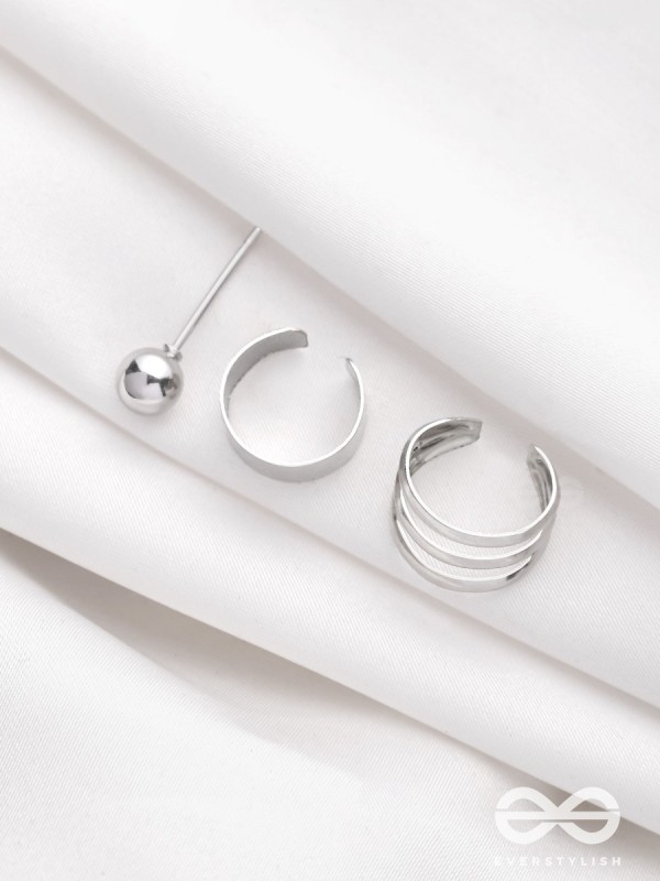THE PERFECT TRIO -  TWO EARCUFF & ONE STUD (ONE EAR)(SILVER)