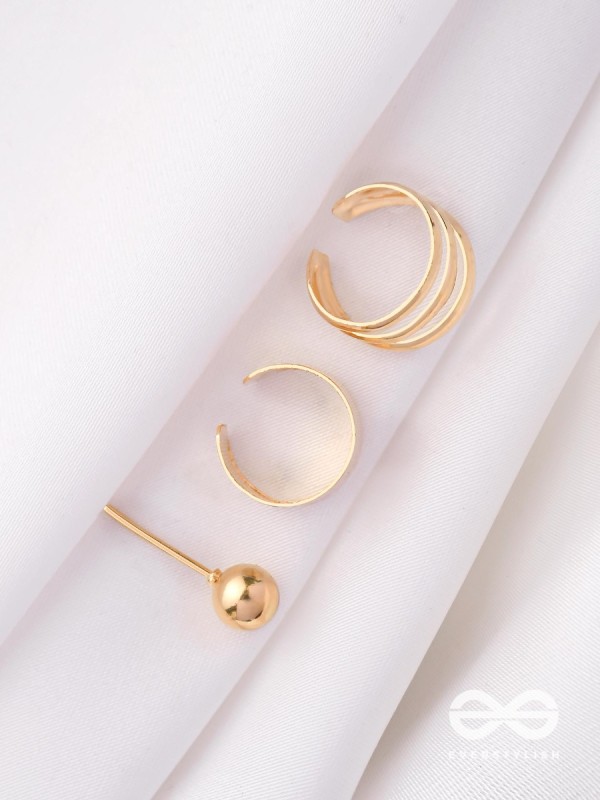 THE PERFECT TRIO - TWO EARCUFF & ONE STUD (ONE EAR) (GOLD)