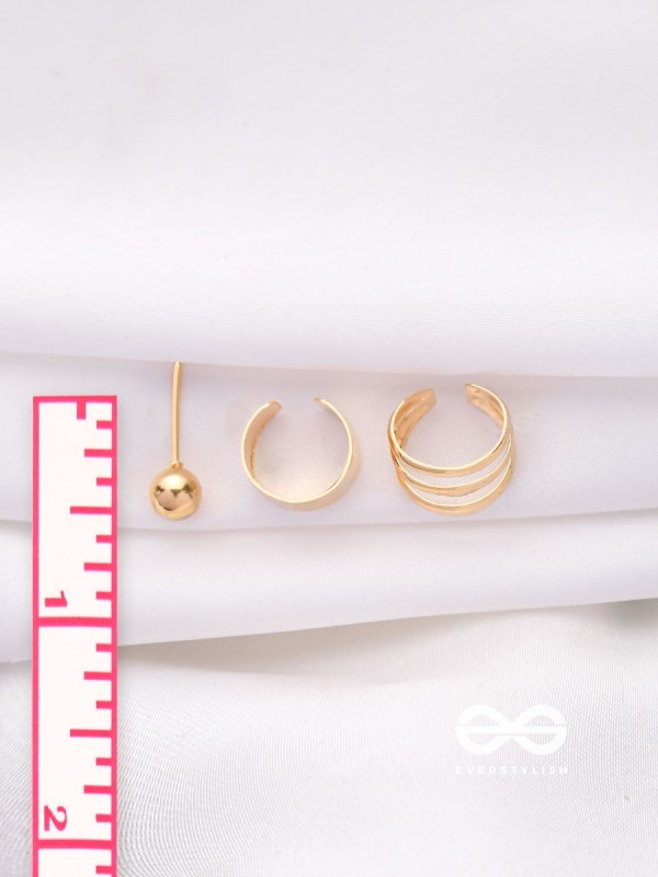 THE PERFECT TRIO - TWO EARCUFF & ONE STUD (ONE EAR) (GOLD)