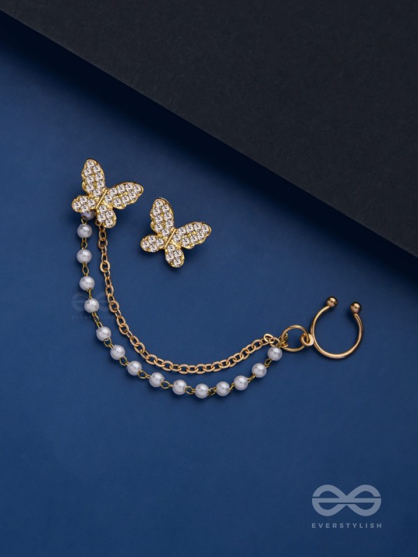 IN-FLIGHT DELIGHT - GOLDEN EAR-CUFF & STUD-EARRING